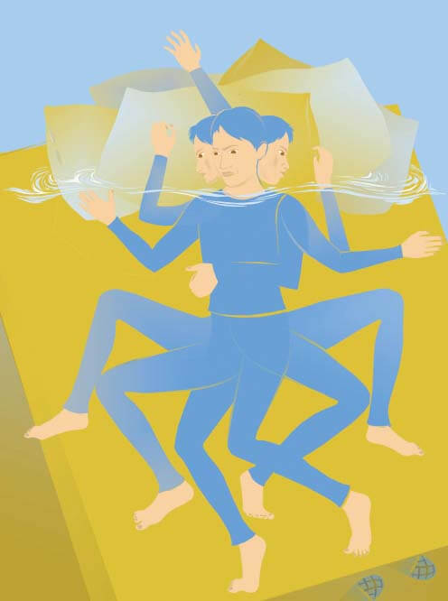 Illustration of man tossing and turning while trying to sleep