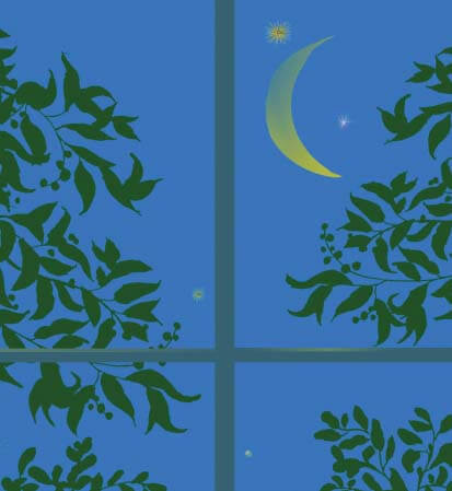 Illustration of night sky out window